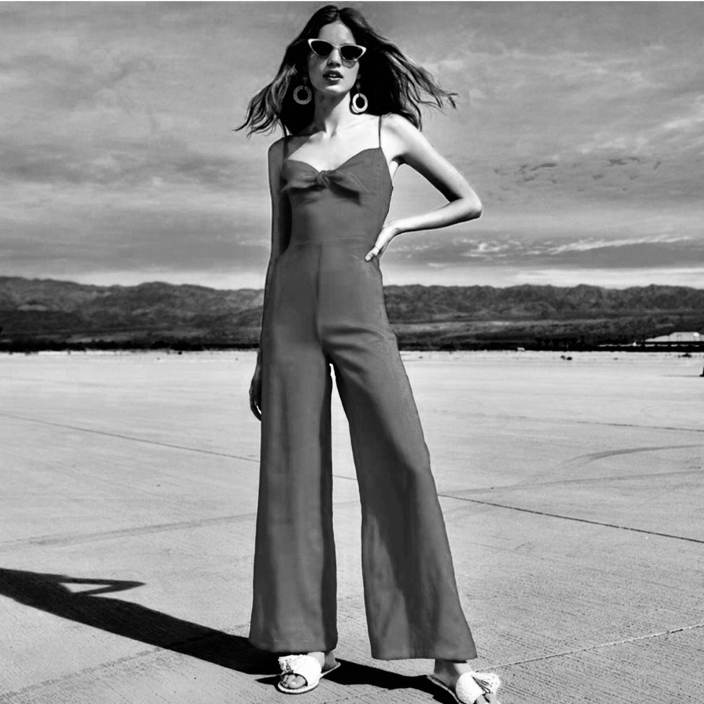 Gianni Bini | Tie Front Linen Blend Smocked Kat Wide Leg Jumpsuit
